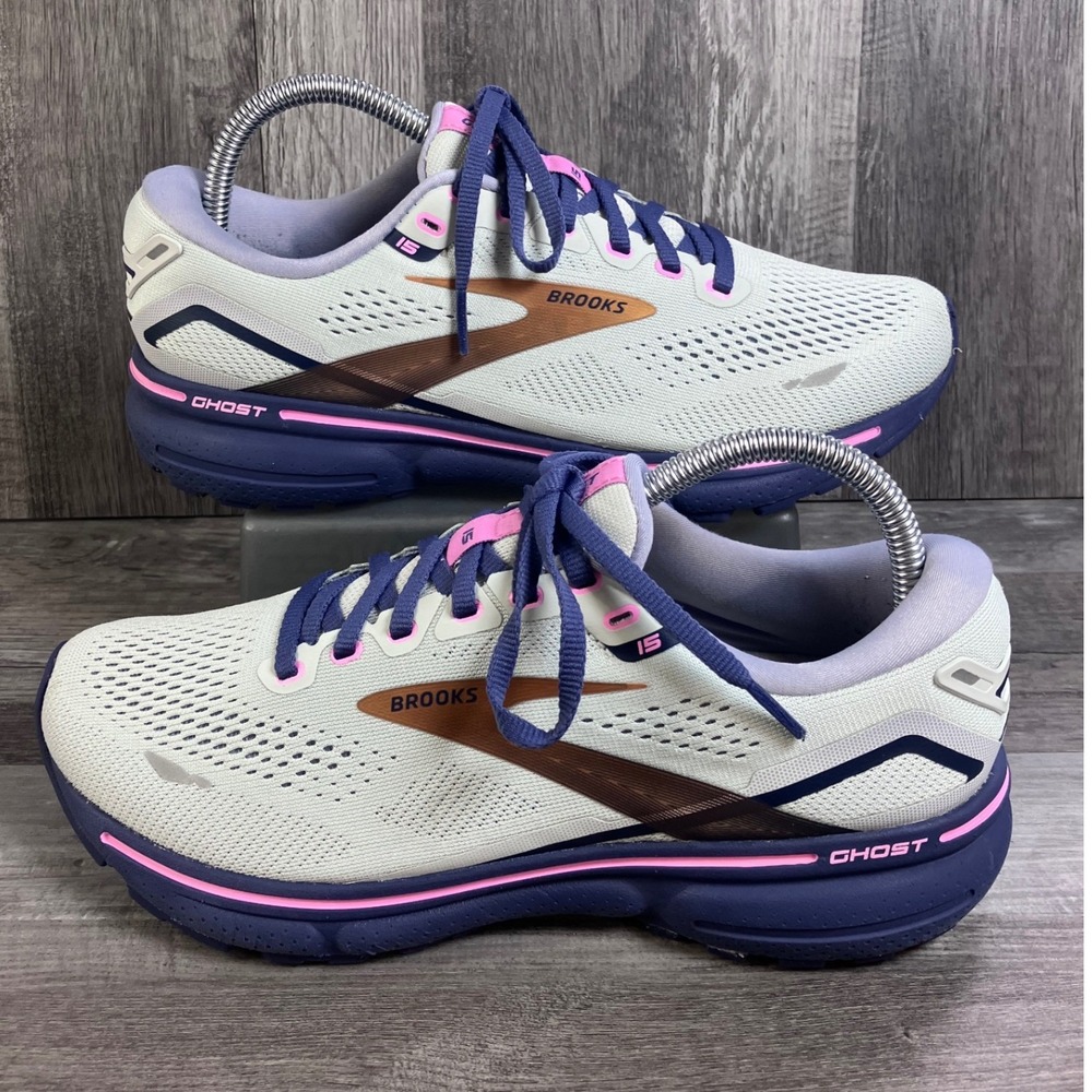 Brooks Ghost 15 Womens Running Shoes 8.5 Medium B Grey Purple Pink 1203801B492